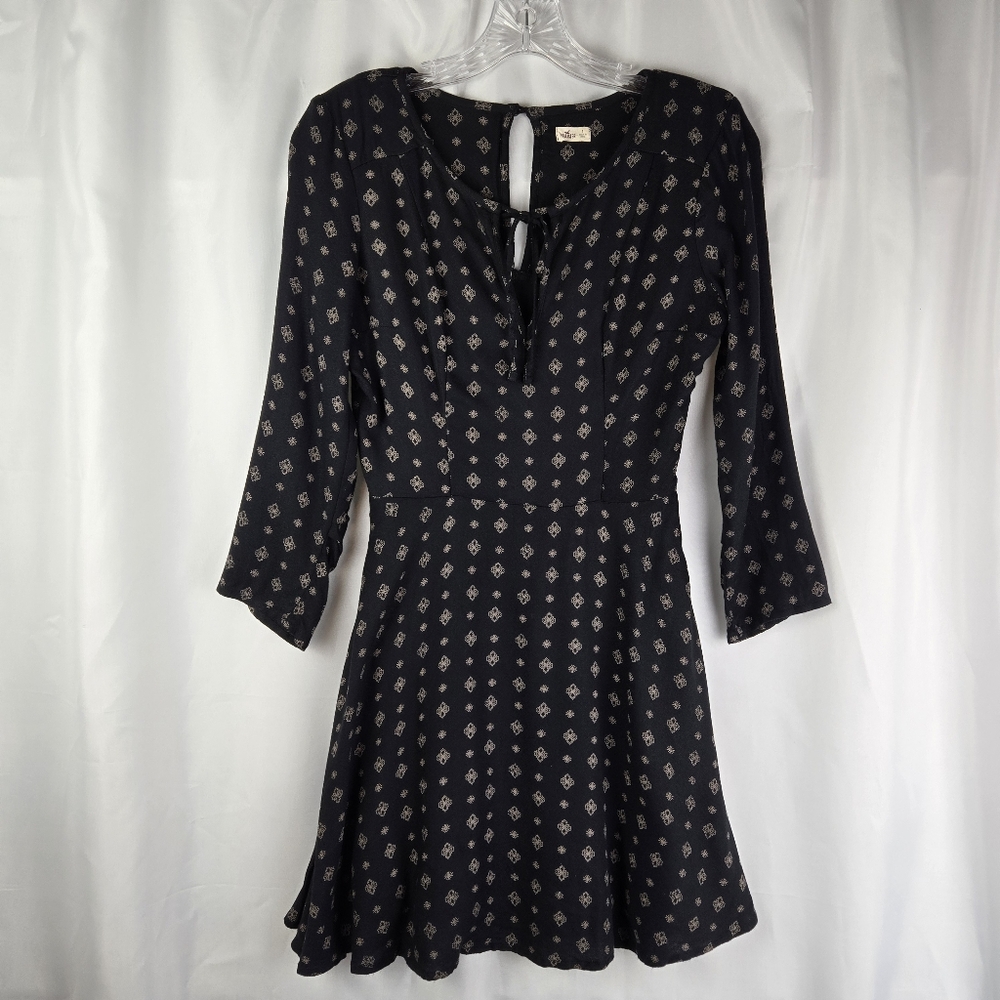 Hollister Y2K 90s Black Geo Print Long Sleeve Fit & Flare Mini Dress Juniors 1